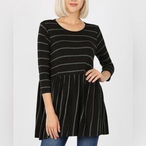 Zenana Premium black and gray striped baby top or short dress size large